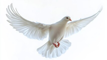 Obraz premium White Dove in Mid-Flight with Spread Wings Generative AI