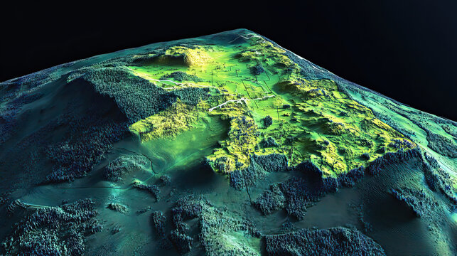 Technical aerial visual, 3D LiDAR GIS aerial map satellite scan model isolated, showing with landmarks simple clear. 3D LIDAR model map topogr b4176da1, aaac. Elevation, topography, render