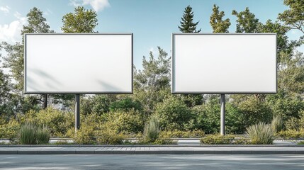 Two Blank Billboards in Green Landscape Generative AI
