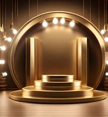 Gold podium presentation studio background with spotlights created with generative AI Generative AI

