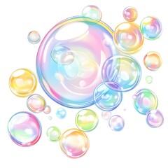 Colorful soap bubbles isolated on a white background, vector illustration design with pastel rainbow colors