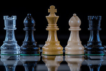 Close up chess competition game board, business chess figure, strategy, management movement, success, strategic planning