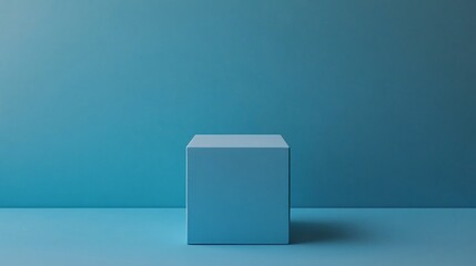 A blue box is standing in front of a blue wall