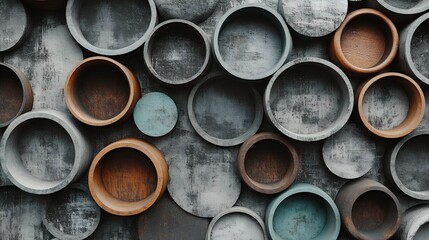 Artful arrangement of industrial PVC pipes, urban loft feel, grungy background, ideal for creative advertising