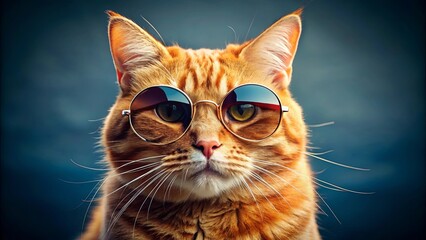 Ginger cat wearing oversized sunglasses, looking directly at the camera, with a playful expression