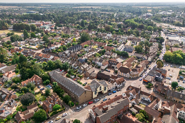 Fototapeta premium Aerial drone shot over the town of Bishops Stortford in England
