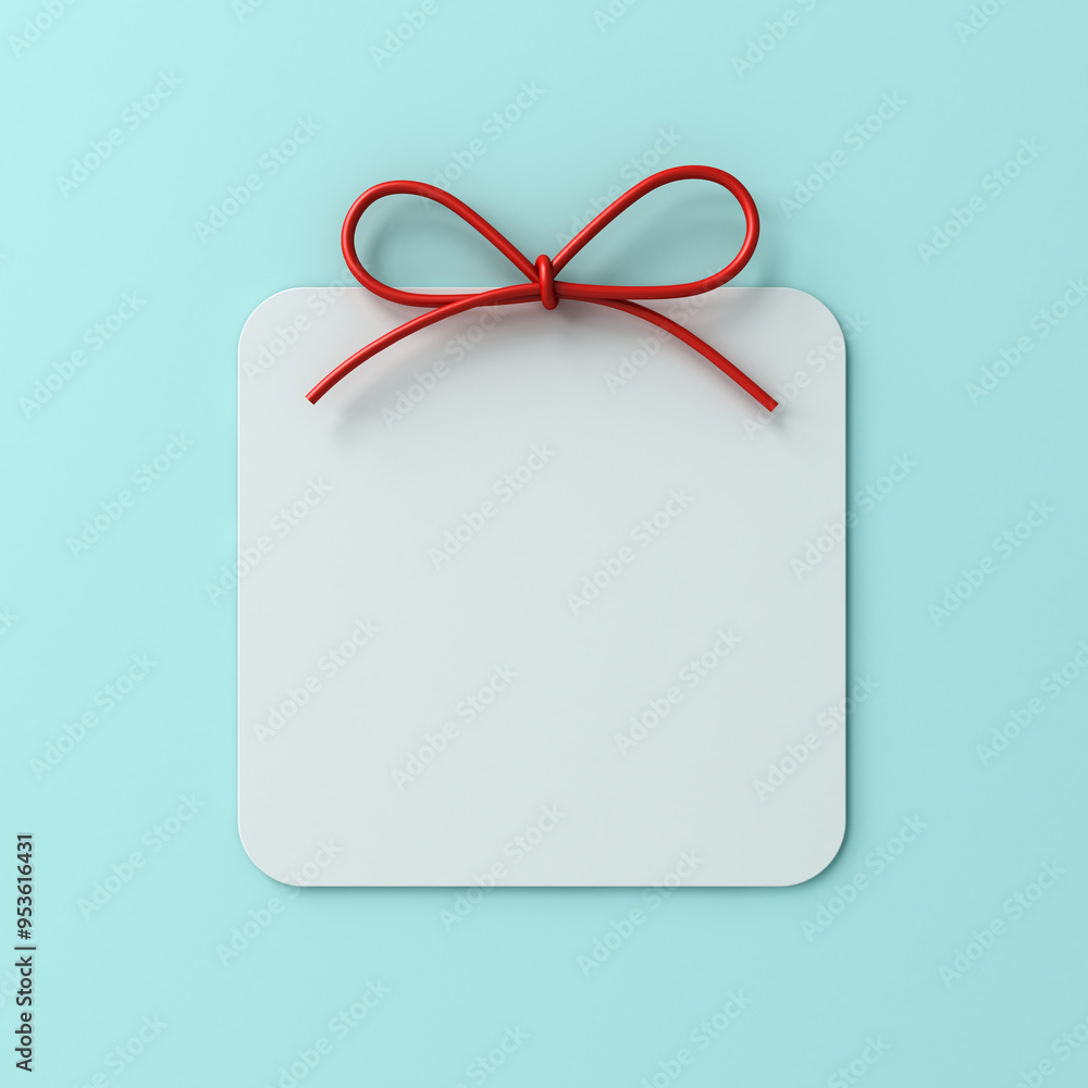 Leinwandbilder blank cute white rounded square sign template or empty white present note card with red gift rope bo