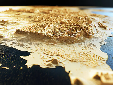 Technical aerial visual, 3D LiDAR GIS aerial map satellite scan model isolated, showing Zawiya, Libya. Elevation, topography, render