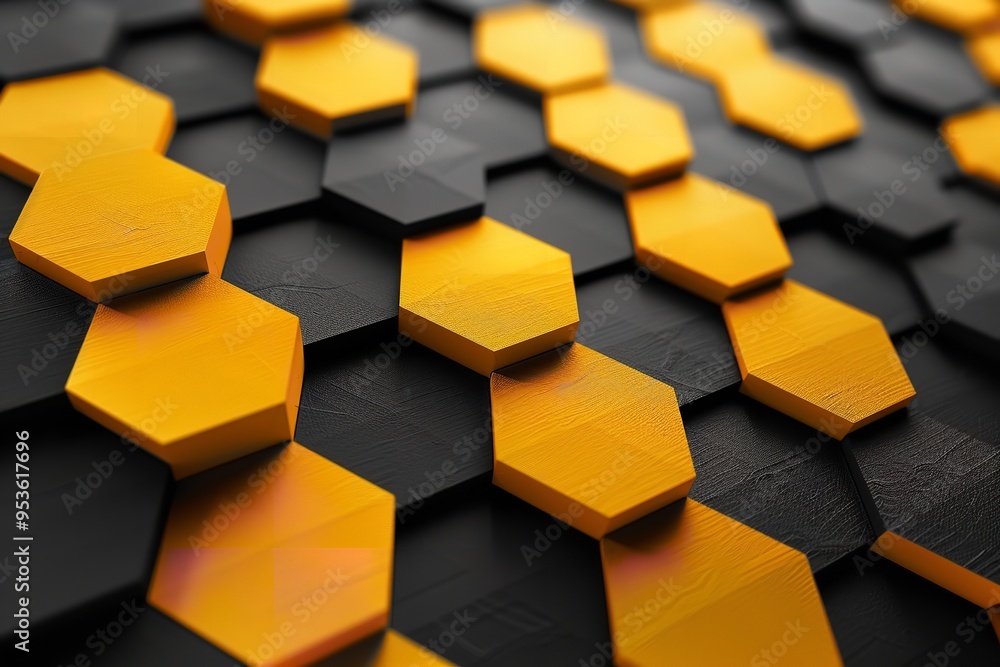 Poster abstract backdrop with yellow and black hexagons. generative ai