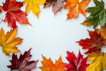 Fototapeta premium Autumn Maple Leaves Flat Lay White Background created with Generative AI