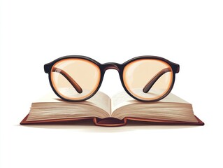A book is open to a page with a pair of glasses on it