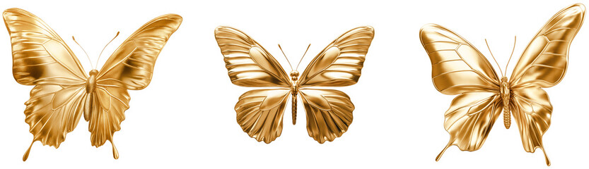 set of golden butterflies isolated