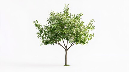 Obraz premium Delicate Apple Tree in Full Foliage: A Close-up View on a Pure White Background.