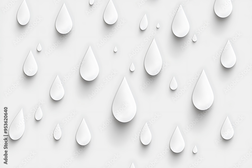 Poster minimalist white vector cartoon raindrops on light gray background - flat design with simple shapes 