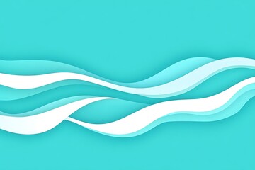 Obraz premium Serene White Cartoon Waves on Vibrant Turquoise Background | Flat Design with Simple Shapes and Blocks