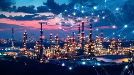 A city skyline with a network of lights and a few clouds in the sky. The lights are connected to each other and the buildings, creating a sense of unity and interconnectedness