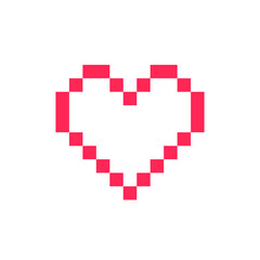 Valentine pixelated red  heart icon. Isolated on white background.