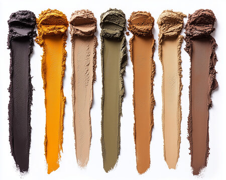 colorful eyeshadow and foundation smears on white background