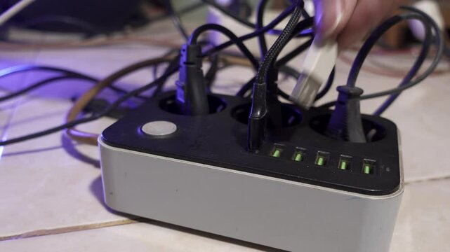 Plug in USB cable from socket. Overloaded socket and USB multi-port