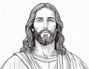 Fototapeta premium Black and White Portrait of Jesus A Headshot Illustration