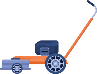 Push mower cartoon icon. Lawn trimming machine