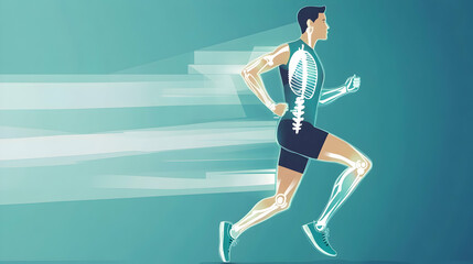 Illustration of a runner with an orthopedic x-ray interface, representing bone and joint medical treatments.illustration