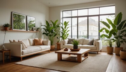 A minimalist living room with an urban jungle feel