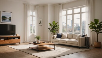 Fototapeta premium A minimalist living room with a focus on natural light