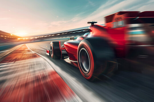 A race car is speeding around a track,