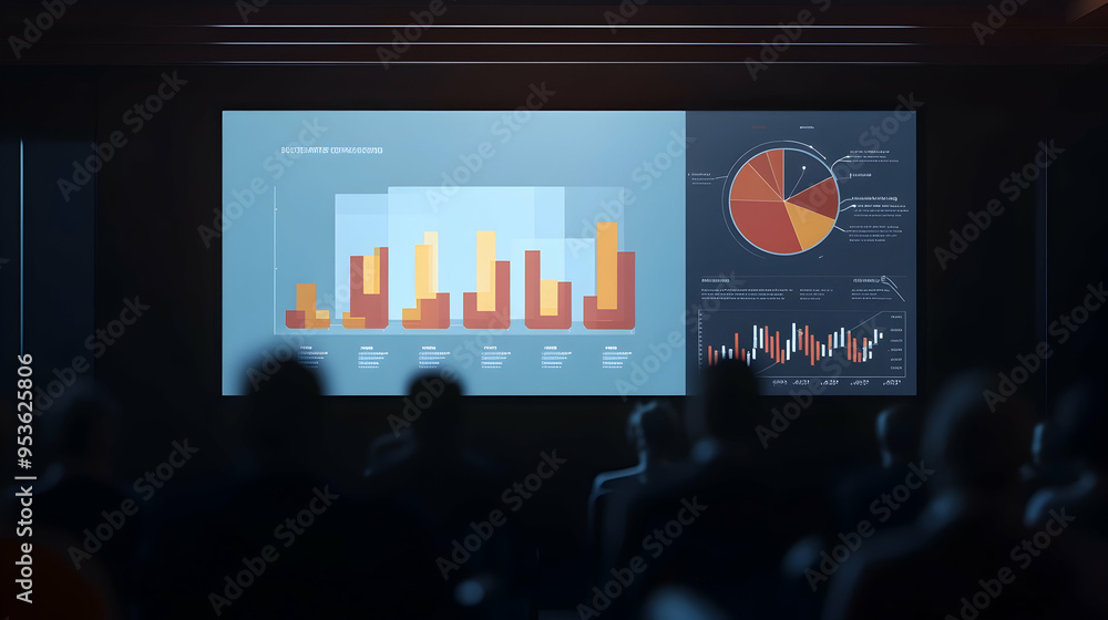 Poster infographic data presentation on projector screen
