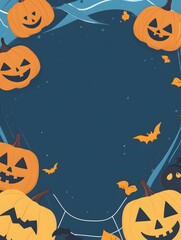 Haunted Halloween Night with Jack-o'-Lanterns and Bats