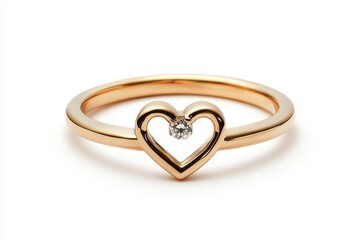 A gold heart-shaped ring with a diamond accent, symbolizing love and affection.
