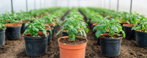 Greenhouse filled with growing plants, abundant greenery, nurturing growth