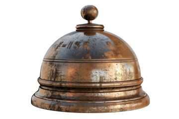 Vintage brass bell with a tarnished finish, ideal for hotel or reception settings, evoking a sense of nostalgia and service. isolated on a white background, transparent background.
