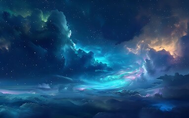 Starry Night Sky with Dreamy Clouds