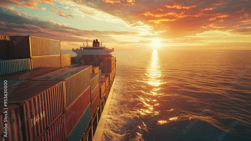 Poster close-up of a container cargo ship at sea, emphasizing the logistics of global shipping and import/e