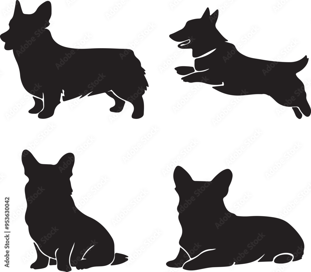 Wall mural Pembroke Welsh Corgi Dog Silhouette Vector Bundle