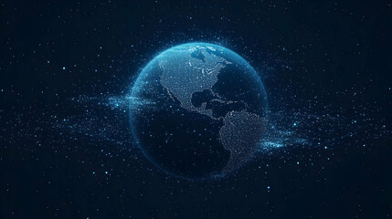 A digital globe made of glowing lines against a starry backdrop.