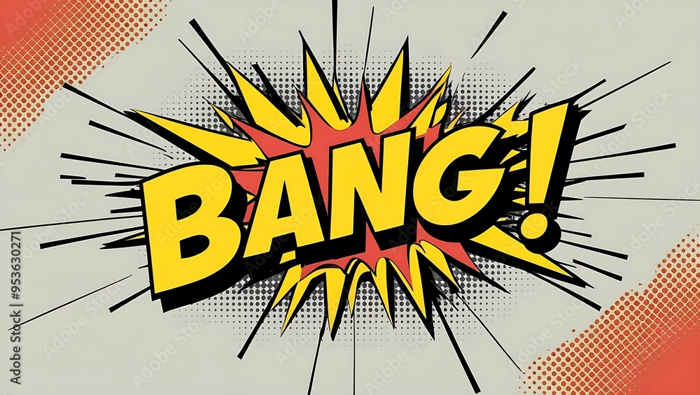 Poster pop features 'bang!' in vivid colors with explosion lines and a clean background for emphasis