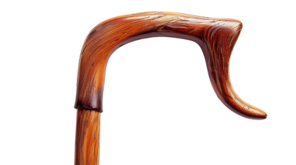 Close-up of a beautifully crafted wooden cane, showcasing its smooth finish and elegant design, perfect for style and support. isolated on a white background, transparent background.