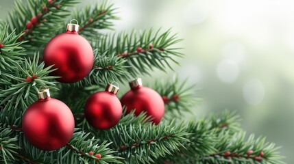 Fototapeta premium Christmas Tree Decoration with Red Ornaments