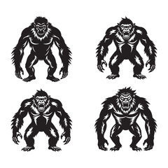 Fototapeta premium Stylish Apes Silhouette Vector Art for Creative Use.