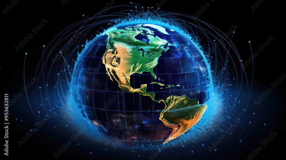 Aufkleber a globe of the earth, with data streams pulsating like veins, highlighting the interconnectedness of
