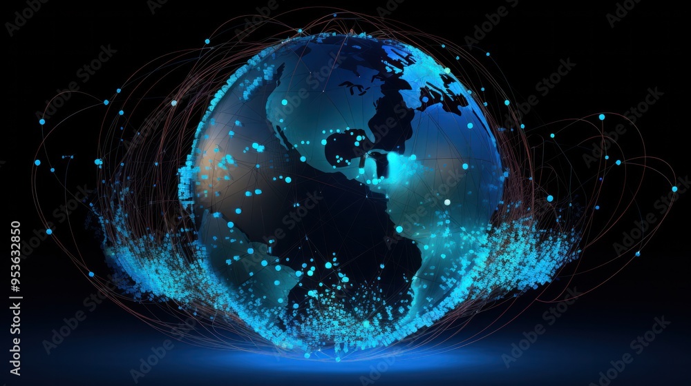 Poster a globe of the earth, with data streams pulsating like veins, highlighting the interconnectedness of