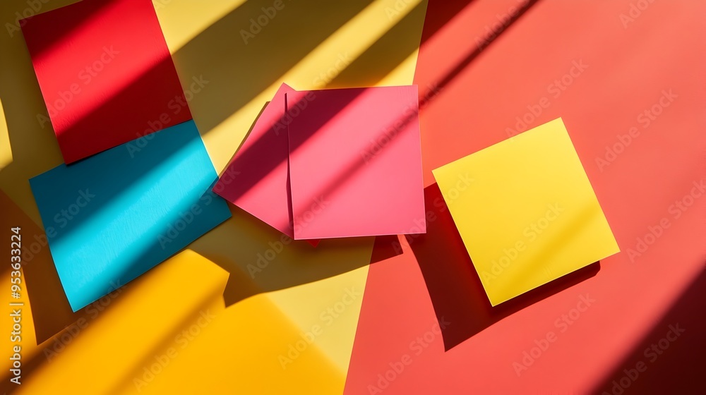 Poster vibrant abstract geometric shapes and patterns in colorful minimalist composition