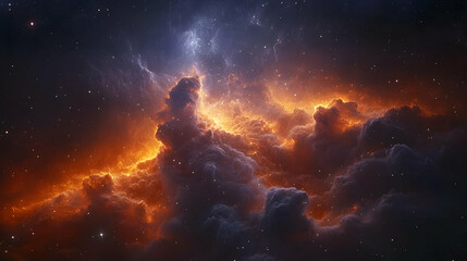 Obraz premium A fiery nebula with swirling clouds and a star-filled background.