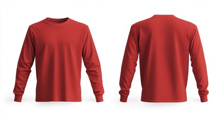 Blank red long sleeve t-shirt mockup on white background