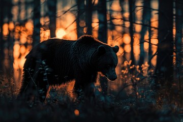 Bear silhouette roaming in a forest