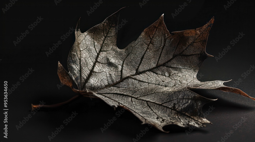 Poster a macro shot of a maple leaf showcasing its intricate details, the delicate texture of its surface a
