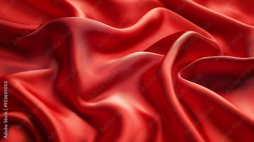 Poster luxurious red silk fabric with soft folds and gentle shadows creating a rich and elegant texture